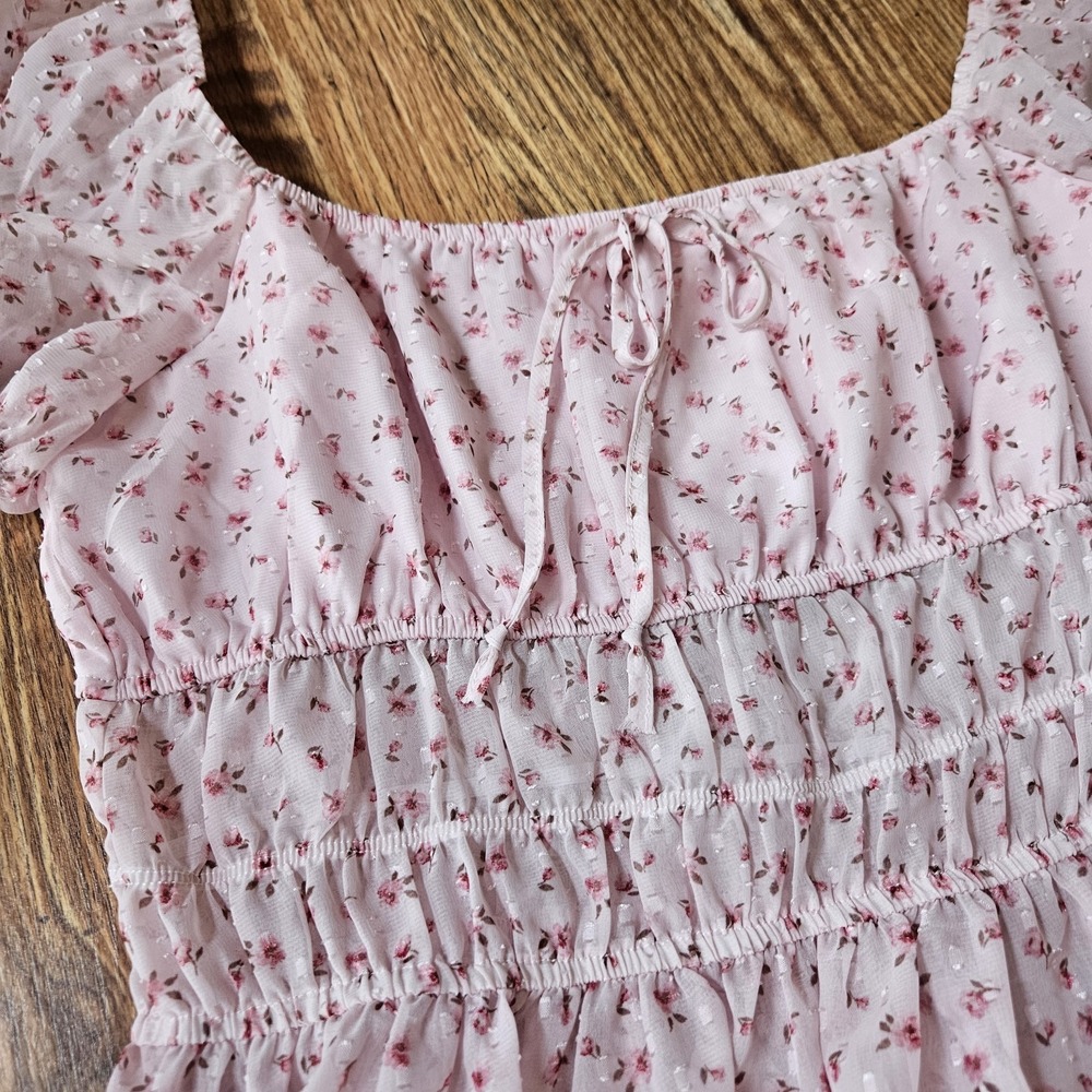 NWT Mi Ami Ruffle Puff Sleeve Crop Top Womens Size XL Pink Bow Floral New